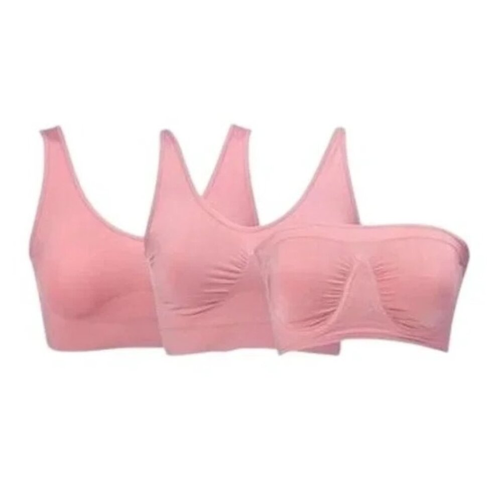 Rhonda Shear 3Pack Best of Ahh Bra Size Medium Stretch Seamless Pink Comfy 667.1